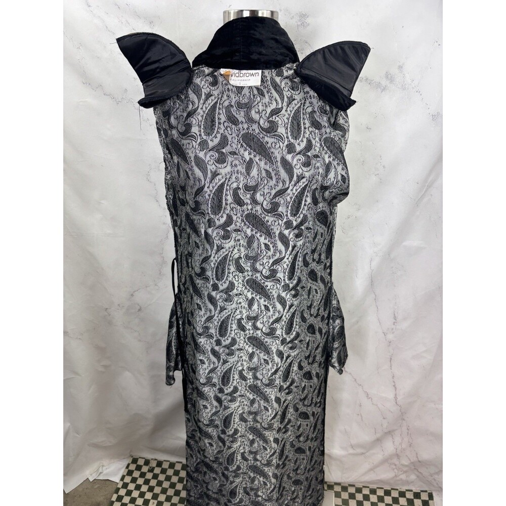 Vintage 70s Hostess Gown Robe Dress Silver Paisley Brocade Velvet S Whimsigoth - Picture 9 of 16